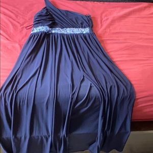 Navy one shoulder gown